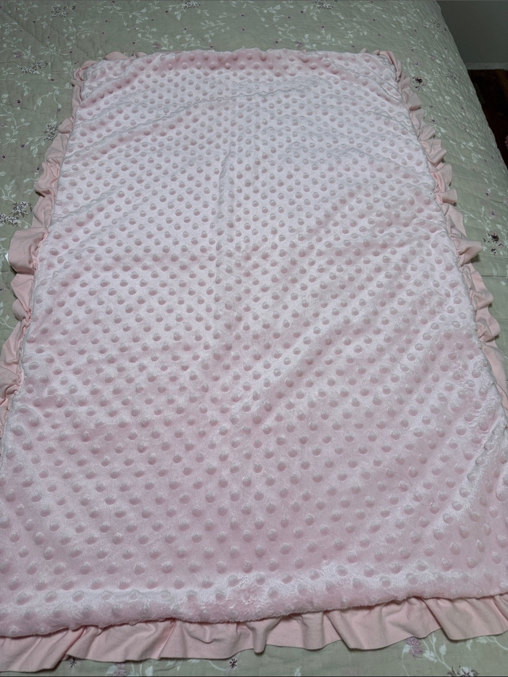 Soft Pink Minky Dot Baby Blanket with Ruffle Edge